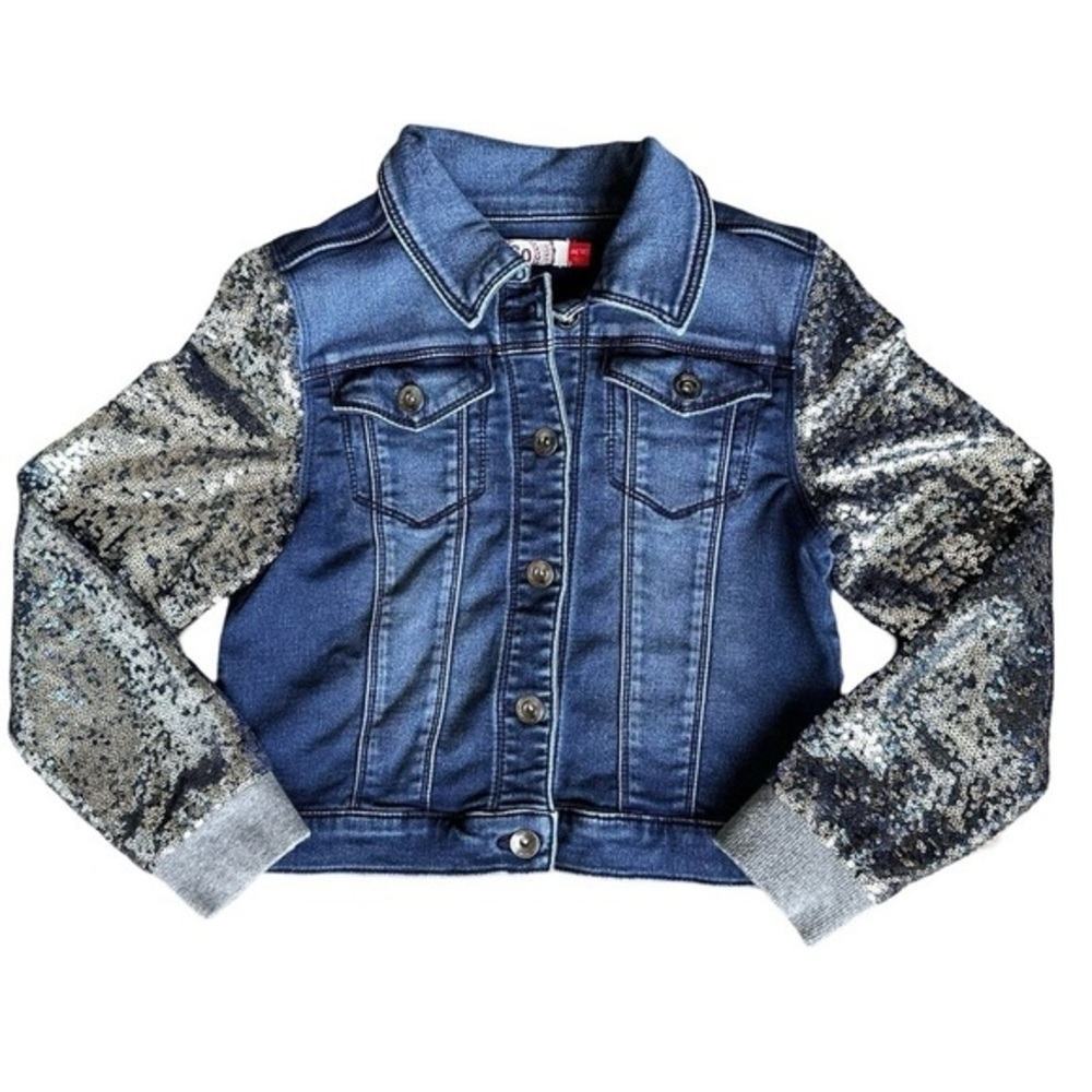SO size 10 girls silver sequin sparkle blue denim jean jacket